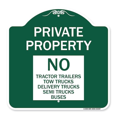 Signmission Private Property Private Property No Tractor Trailers Tow Trucks Delivery Trucks Semi, GW-1818-23247 A-DES-GW-1818-23247